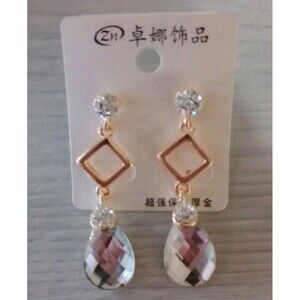 Rhinestone Elegant Dangle Earrings Goldtone  2" Drop Women's Fashion Jewelry NIP